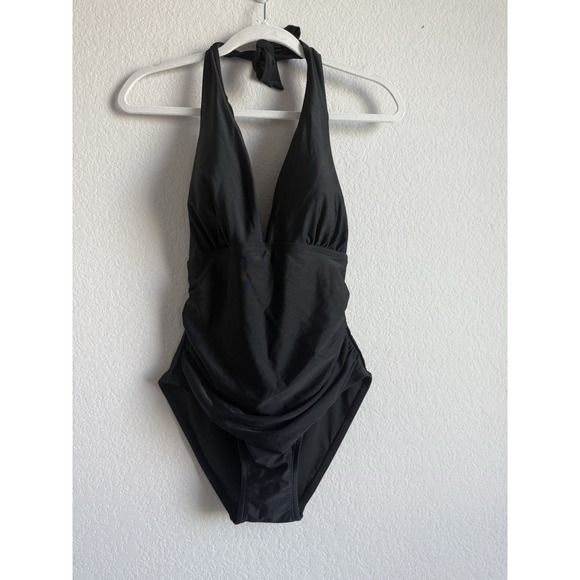 DKNY Women's‎ Large Swimsuit One Piece Tummy Control Halter Neckline Black NEW - Picture 8 of 14